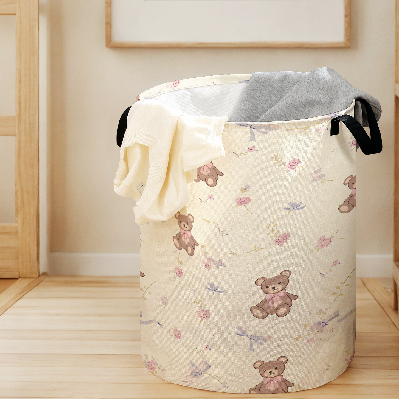 Baby Clothing Basket - Teddy Bear & Floral Print Foldable