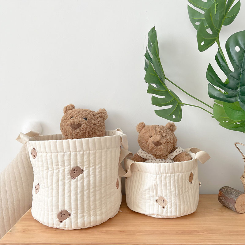 Baby Clothing Basket - Beige Cotton Embroidery Baby Diaper Clothes