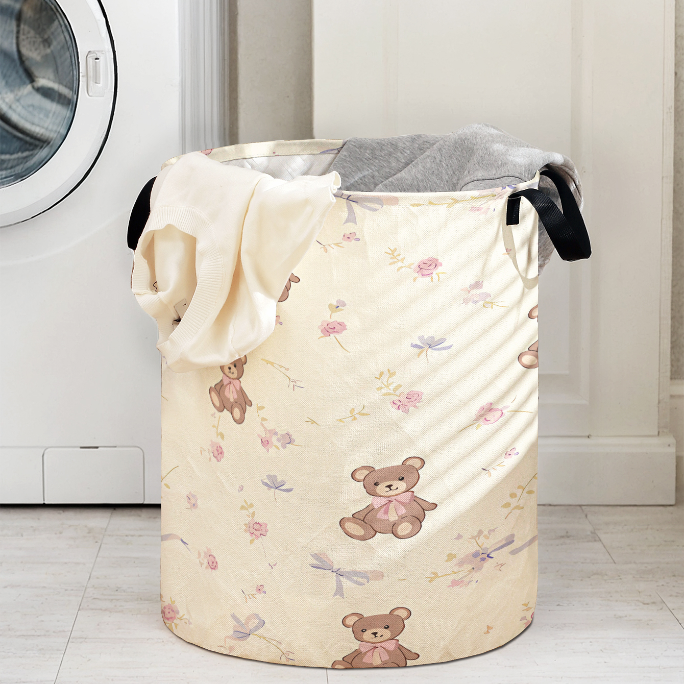 Teddy Bear & Floral Print Fold - Baby Clothing Basket recension och pris