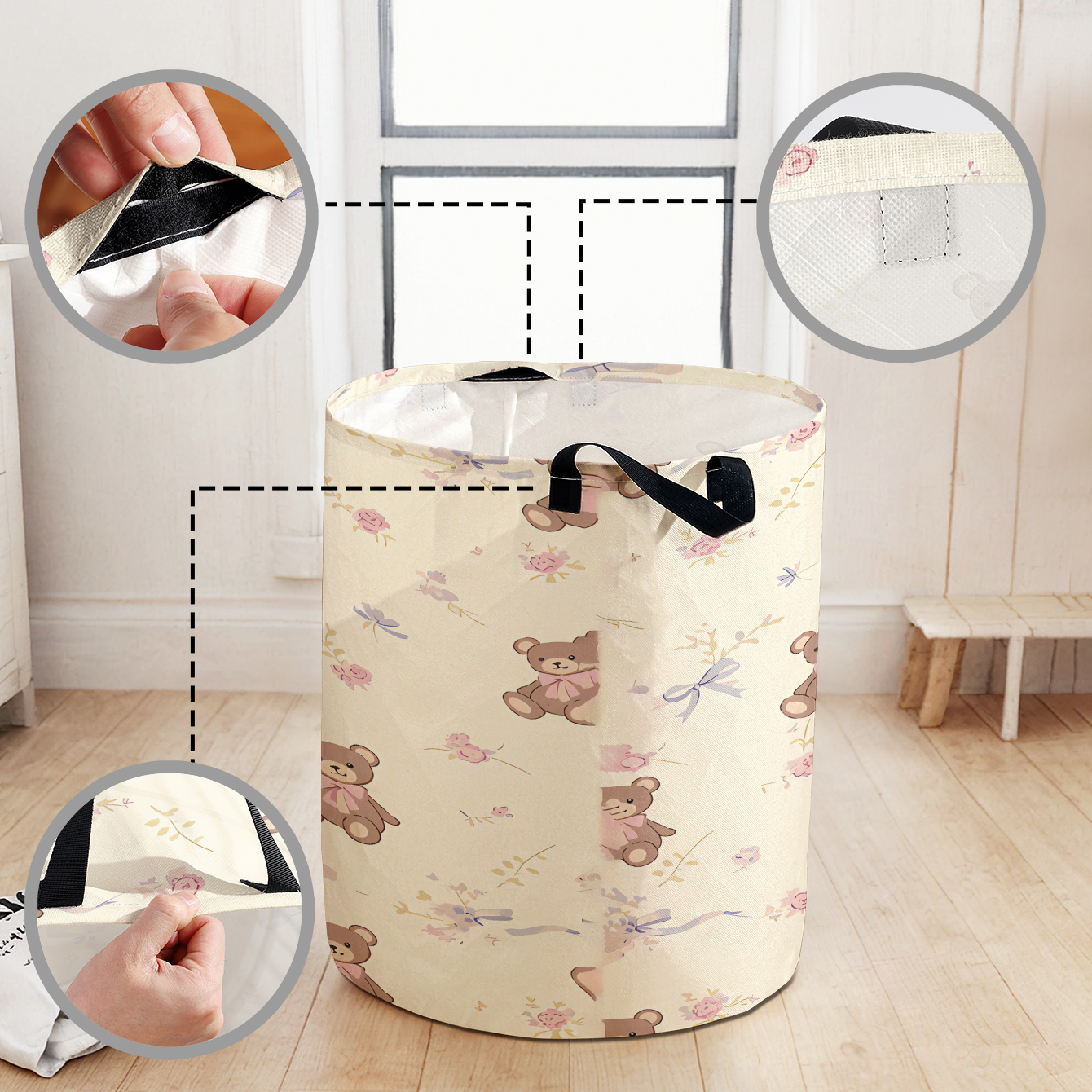 Teddy Bear & Floral Print Fold - Baby Clothing Basket recension och pris