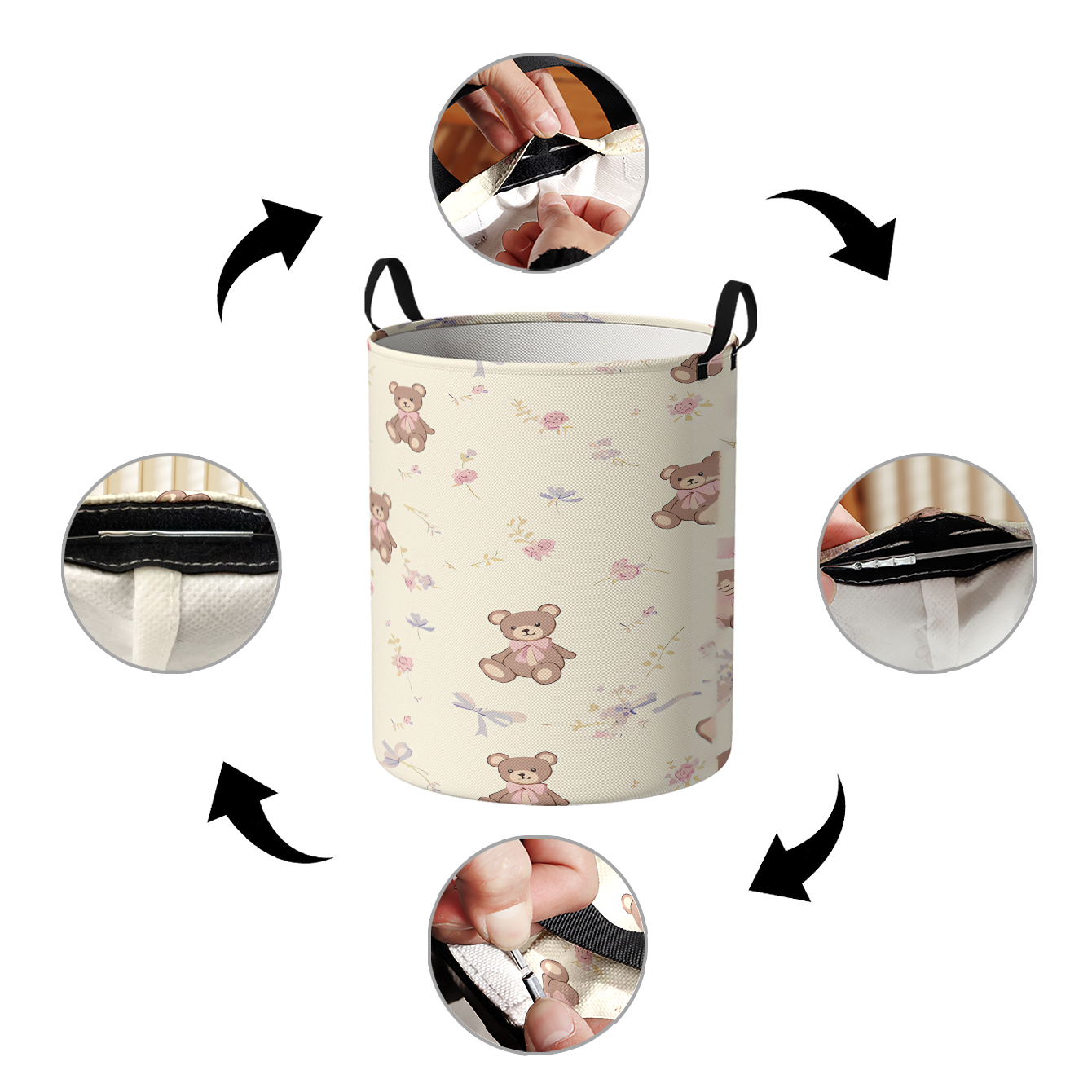 Teddy Bear & Floral Print Fold - Baby Clothing Basket recension och pris